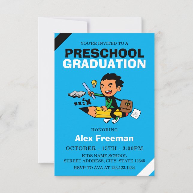 Invitación Graduación preescolar de Sky Blue Boy divertida (Anverso)