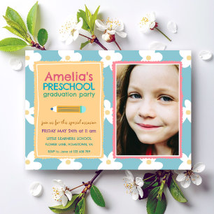 Invitación  Graduación Preescolar Foto Floral