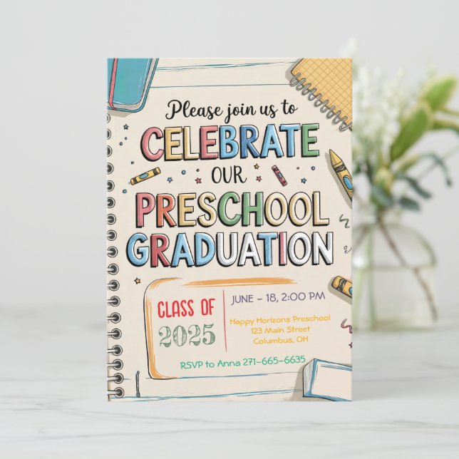 Invitación Graduación preescolar personalizada de Crayones pa (Anverso de pie)