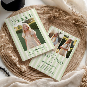 Invitación Graduación Preppy de Rayas Verdes