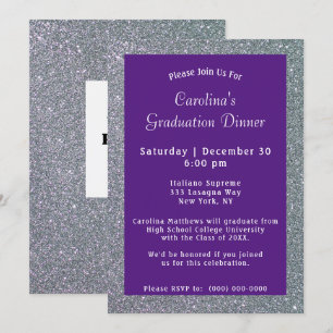 Invitación Graduación púrpura de la cena con espuma de plata