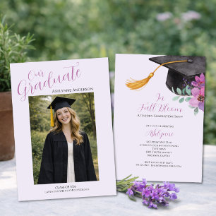 Invitación Graduación Púrpura en Flor Floral Foto