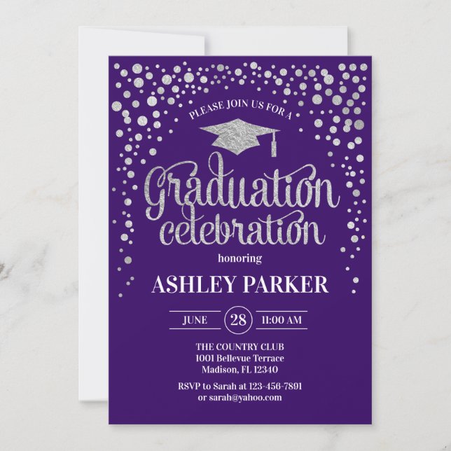 Invitación Graduación - Púrpura plateado (Anverso)