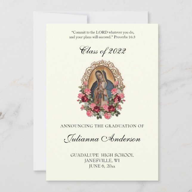 Invitación Graduación religiosa católica Guadalupe elegante   (Anverso)