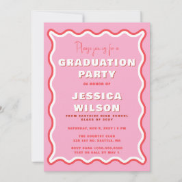 Invitación Graduación Retro Cute Wavy Rosa de Foto