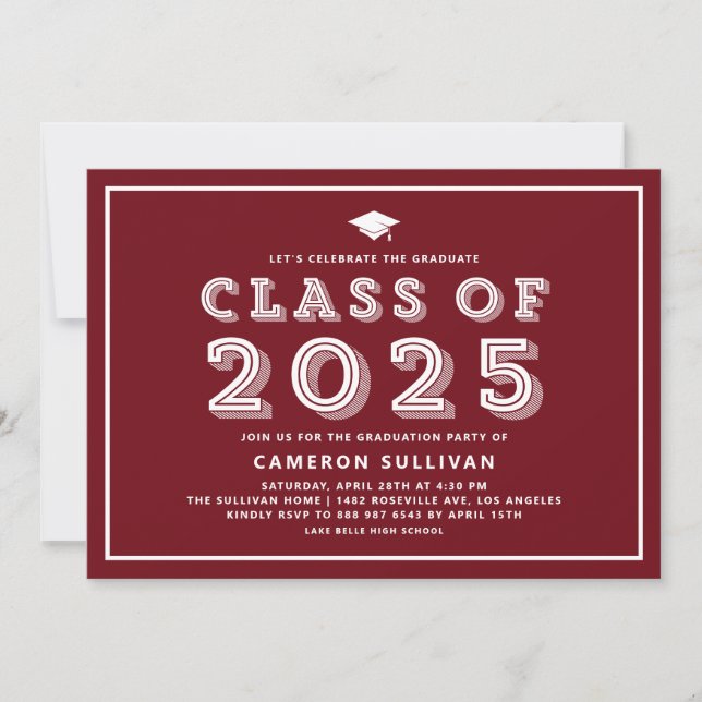 Invitación Graduación retro de Borgoña de 2024 (Anverso)
