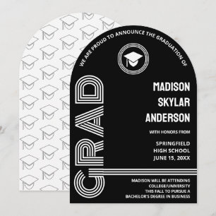 Invitación Graduación Retro De Personalizado Blanco Y Negro