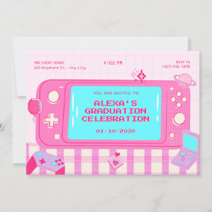 Invitación Graduación retro de videojuegos rosa