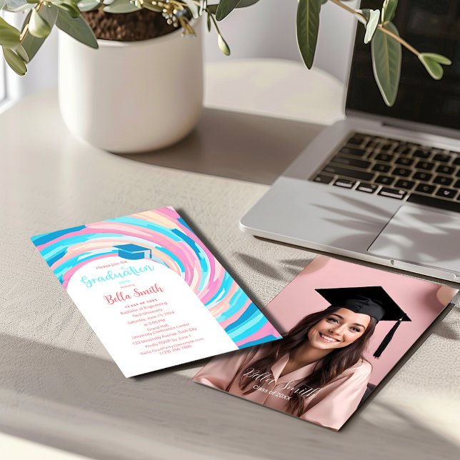 Invitación Graduación Retro Groovy Vortex Wavy Pastel (Subido por el creador)