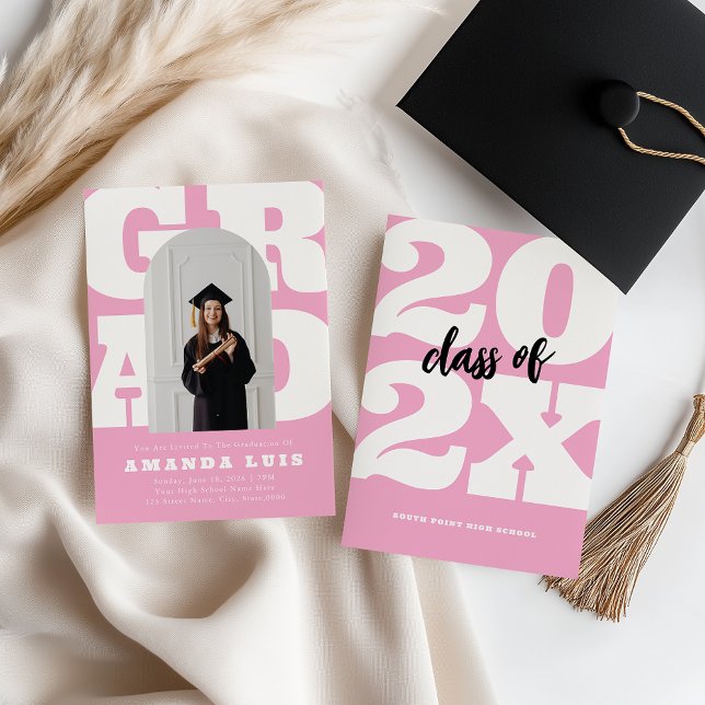 Invitación Graduación retro rosa negrita (Subido por el creador)