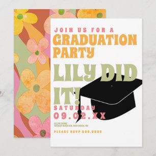 Invitación Graduación retro vintage de Groovy Floral 80