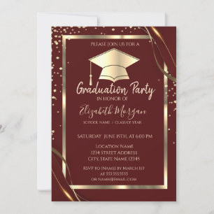 Invitación Graduación roja del marco dorado del marco de los