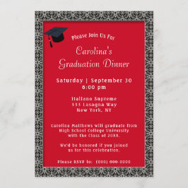 Invitación Graduación roja del tapón de la cena del marco neg