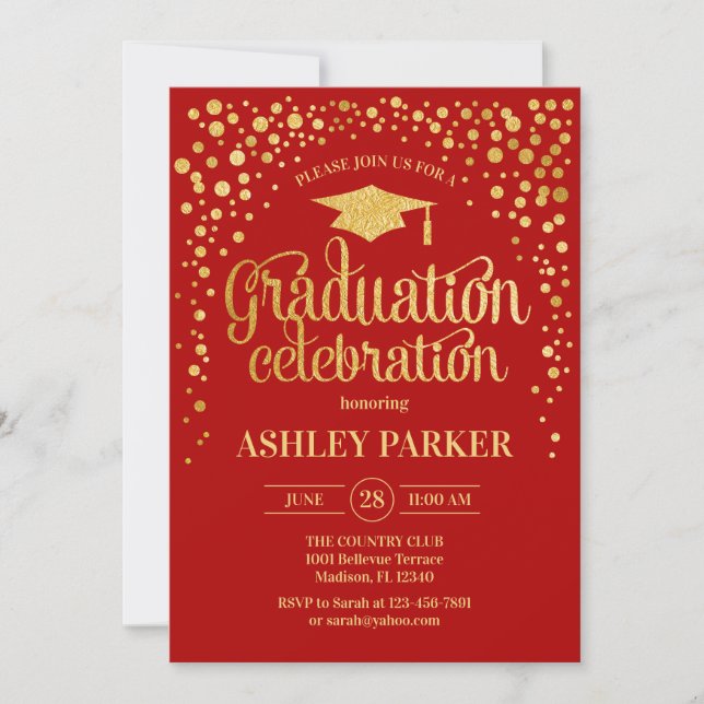 Invitación Graduación - Rojo dorado (Anverso)