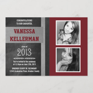 Invitación Graduación rojo oscuro y del gris 2 de la foto de