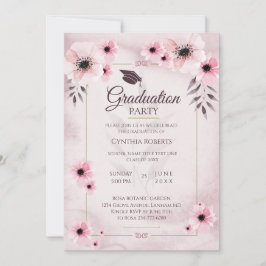 Invitación Graduación rosa de color de agua Rubor