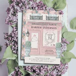 Invitación Graduación rosa de la pastelería francesa Paris