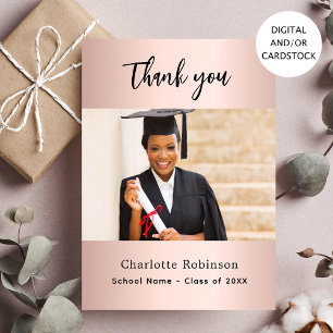 Invitación Graduación rosa de oro foto de agradecimiento tarj