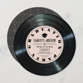 Invitación Graduación rosa del registro de vinilo retro