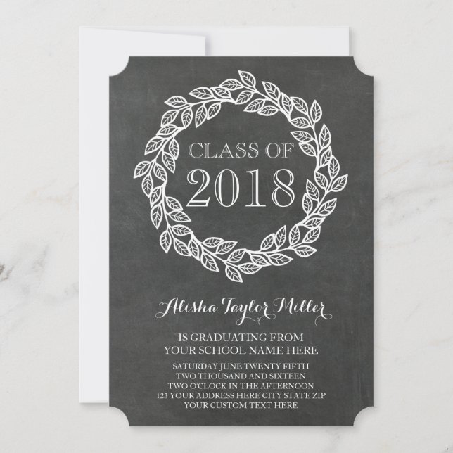 Invitación Graduación Rustic Chalkboard Wreath Foto 2018 (Anverso)