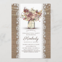 Invitación Graduación Rustic Vintage Mason Jar Burlap Lace