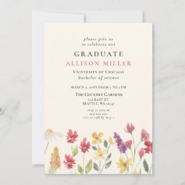 Invitación Graduación Rustic Watercolor Boho Wildflowers