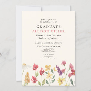 Invitación Graduación Rustic Watercolor Boho Wildflowers