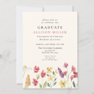 Invitación Graduación Rustic Watercolor Boho Wildflowers