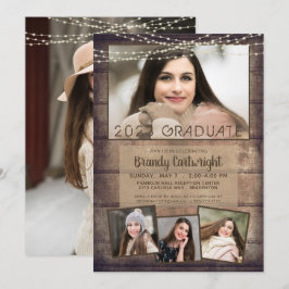Invitación Graduación Rústica 4 Fotografías de cadenas de mad