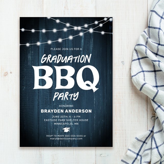 Invitación Graduación Rústica BBQ Blue (Subido por el creador)
