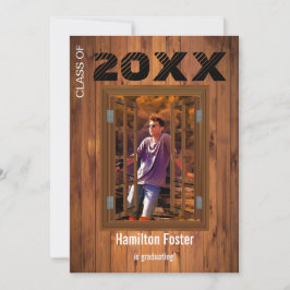 Invitación Graduación Rústica Cerezo String ilumina madera de