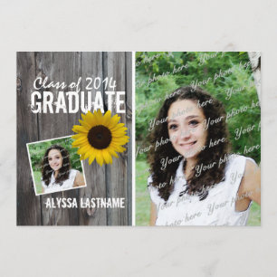 Invitación Graduación Rustica de Barnwood y Girasol