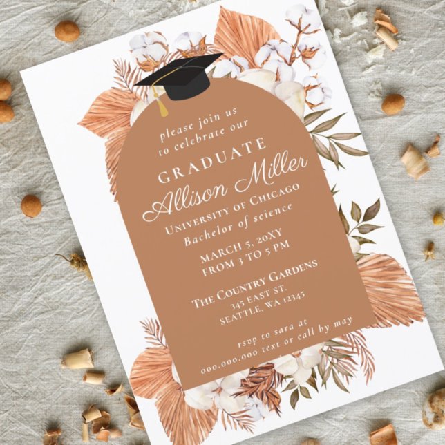 Invitación Graduación Rústica De Boho Pampas Seco De Palm (Subido por el creador)