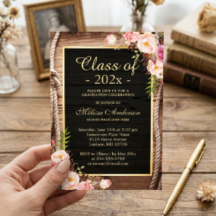 Invitación Graduación Rústica De Estilo Floral De Campo De Ma