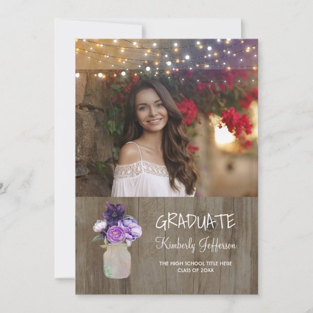 Invitación Graduación Rustica de Fotografía Morple Floral Mas (Anverso)