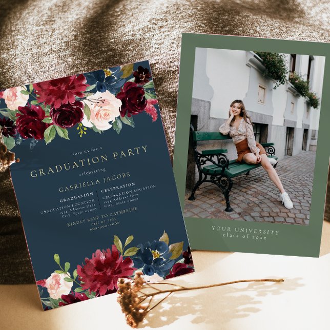 Invitación Graduación rústica de la vegetación floral de Borg (Subido por el creador)
