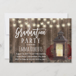 Invitación Graduación Rústica De Madera De Linterna Floral De
