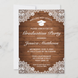 Invitación Graduación Rústica de Madera y Cargo Blanco