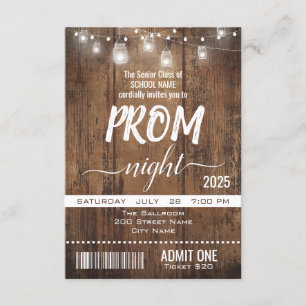 Invitación Graduación Rústica Del Billete De Noche De Prom