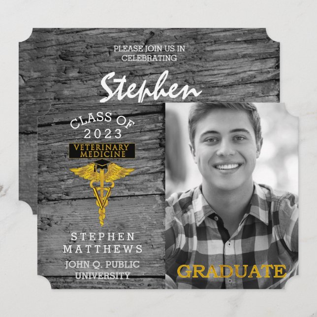 Invitación Graduación Rustica Veterinaria de Medicina Veterin (Anverso / Reverso)