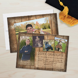 Invitación Graduación Rústico País Madera 5 Colage de Fotos