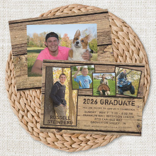Invitación Graduación Rústico País Madera 5 Collage de Fotos