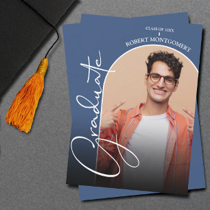 Invitación Graduación Script Arch Photo Blue