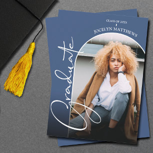 Invitación Graduación Script Arch Photo Blue