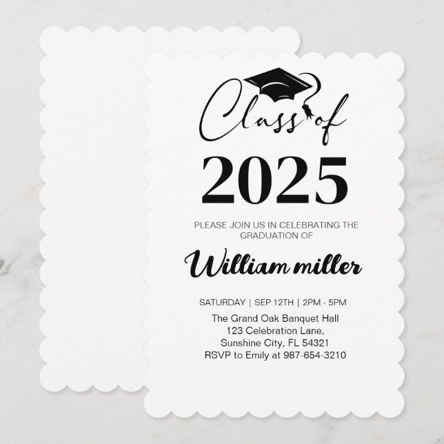 Invitación Graduación secundaria de 2025,Grado mínimo (Anverso / Reverso)