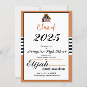 Invitación Graduación simple a rayas naranja