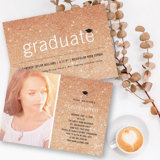 Invitación Graduación Simple Brillante de Cobre Fiesta de Gra
