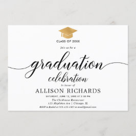 Invitación Graduación simple, caligrafía dorada blanca modern