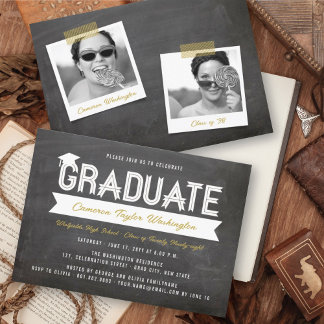 Invitación Graduación Simple Cinta Pizarra Fiesta de Graduaci