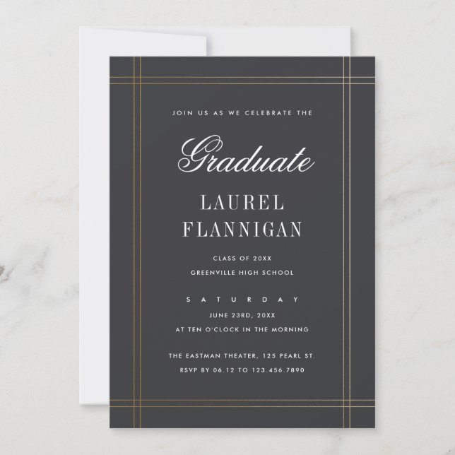 Invitación Graduación simple clásica elegante formal (Anverso)